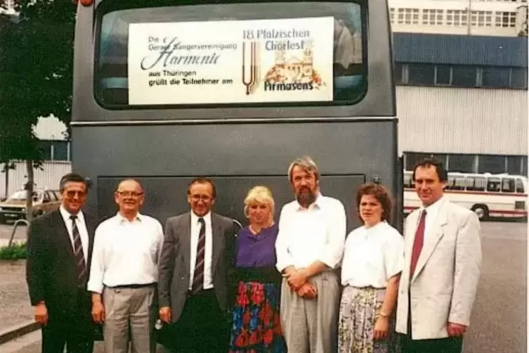 Der Partnerchor Harmonie Gera aus Th&uuml;ringen besuchte 1991 das 18. Pf&auml;lzische Chorfest in Pirmasens. Das war der Beginn der Partn