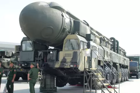 Eine mit Nuklearsprengköpfen bestückbare russische Interkontinentalrakete vom Typ Topol. 