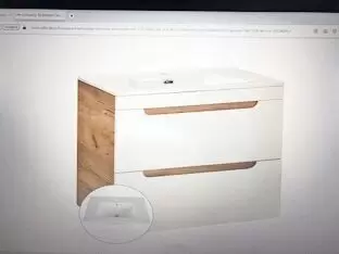 Luton-Set bestehend aus Waschtisch 80x45x60cm, weiß mit Holzseiten, Keramikwaschbecken (ohne  Armatur), 2 Schubladen, Hängeschra