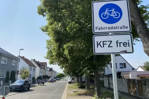 Autos dürfen noch rein, müssen sich aber unterordnen: Der Grünstadter Kreuzerweg war bislang Fahrradstraße auf Probe. 