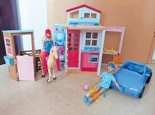 Barbie & Ken, Pferd, Stall, Ferienhaus u. Cabrio, 76879, 45€