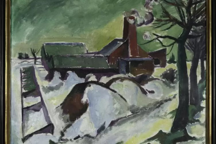 Max Pechstein: Gärtnerei im Winter (Verschneite Gärtnerei), 1917, Öl auf Leinwand (Ausschnitt).