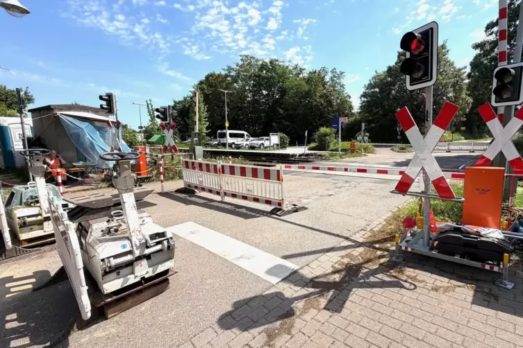Der Bahn&uuml;bergang in Insheim ist nach einem schweren Unfall im M&auml;rz, bei dem ein Regionalzug mit einem Autotransporter kollidiert