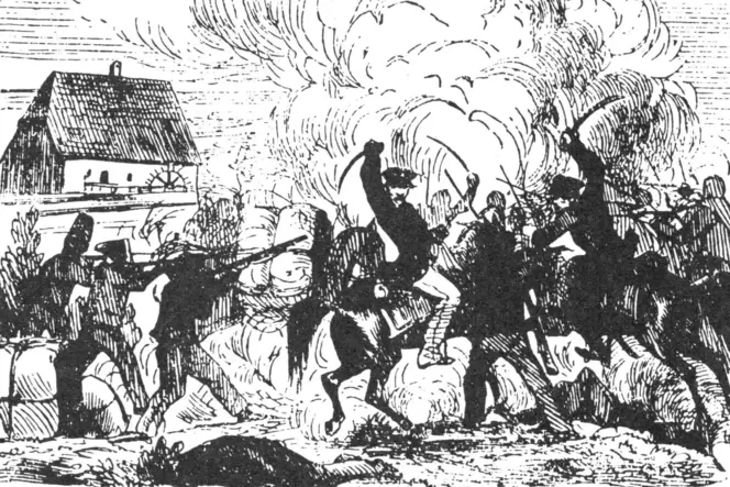 Darstellung von Otto Körner, Mitte des 19. Jahrhunderts: Zusammentreffen zwischen bewaffneten Schmugglern und Grenztruppen.
