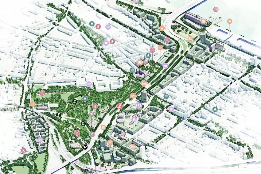 Grün dominiert: Erster grober Entwurf des Büros Adept.