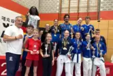 Die Schifferstadter (v.l.n.r): untere Reihe Michael Hoffmann (Trainer), Loic Horn, Hannah Pauli, Velita u. Venera Stroh, Sara Dj