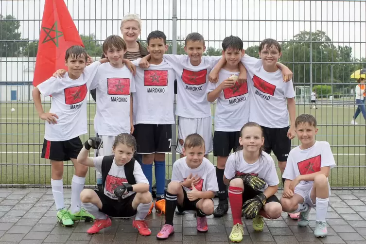 Team Marokko, Gruppe C (GS Mittelbach), vorne von links: Lorenz Buchheit, Milo Kattler, Max Suder, Lenny Moser. Hinten von links