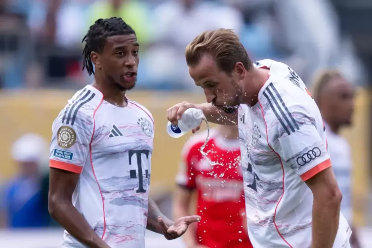 Michael Olise (l) und Harry Kane