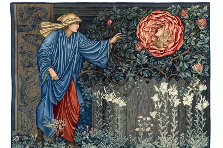 Sieht sch&ouml;n aus, stellt aber eine toxische Entjungferungsfantasie dar: Wirkteppich &bdquo;Der Pilger im Garten&ldquo; von Sir Edward Burne-J