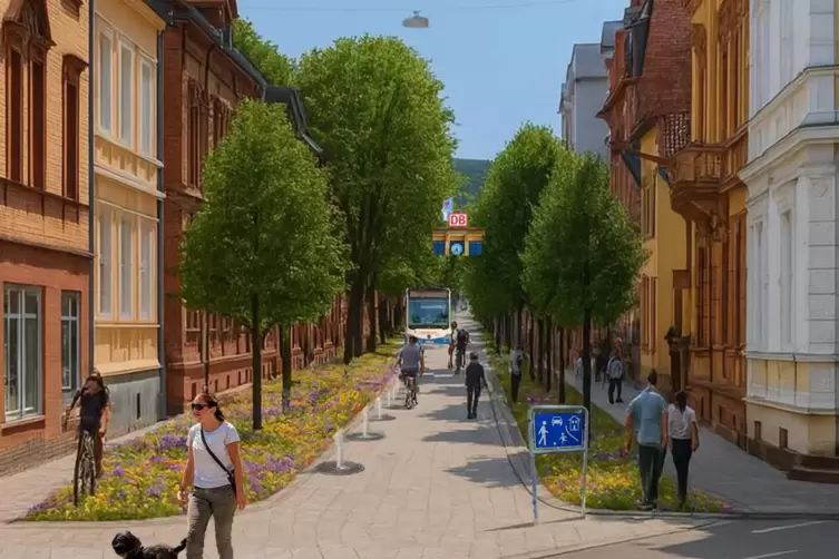 So stellen sich die Mitstreiter von &bdquo;Stadt f&uuml;r Alle&ldquo; die Richard-Wagner-Stra&szlig;e der Zukunft vor: B&auml;ume und Bl&uuml;hstreifen statt par