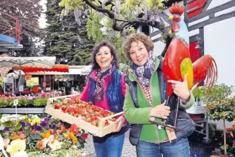 Haben Spaß daran, ihre Kunden zu bedienen: Hofladenbesitzerin Elke Nieser (links) und ihre Schwester Bärbel Ross.