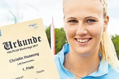 Da steht’s: Christin Hussong ist erleichtert nach ihrem 61,91-Meter-Wurf.
