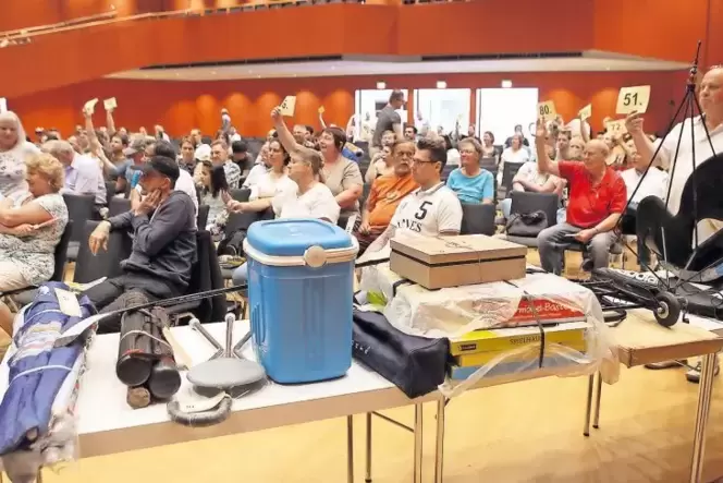 Mit Bieterkarten zeigen die Interessenten an, dass sie den ausgerufenen Preis mitgehen.