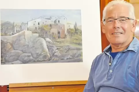 Spannungsgeladene Landschaften: Eduard Schwöbel vor einer seiner Arbeiten.
