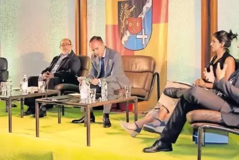 Christoph Hämmelmann (RHEINPFALZ-Redakteur, Mitte) moderierte die Diskussion mit den Teilnehmern (von links) Georg Wenz, Merdan 