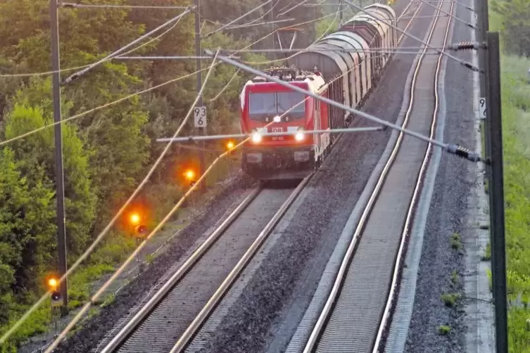 Gleisarbeiten zwischen Schifferstadt und Limburgerhof: Wenn sich ein Zug n&auml;hert, gehen die Lichter an und ein sehr lautes Signal
