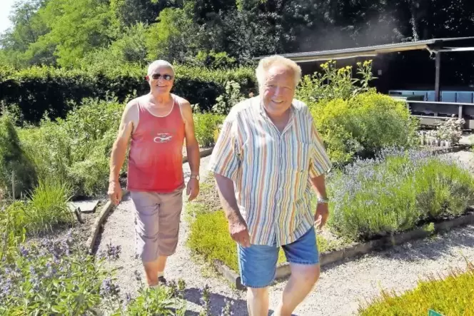 Fühlen sich wohl in ihrem Kräutergarten: Helmut Däuwel (links) und Gerhard Horter. Fühlen sich wohl in ihrem Kräutergarten: Helmut Däuwel (links) und Gerhard Horter.