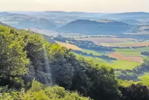 Weitblick vom Herzerberg: In der Ferne rechts der Potzberg, vorne Mitte der Niederberg.