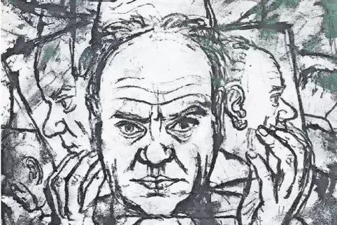 Detail eines gespiegelten Selbstporträts von Willi Müller-Hufschmid, das zwischen 1941 und 1945 entstanden ist.