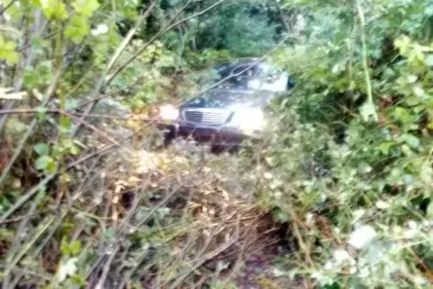 Endstation Gebüsch: Der Fahrer dieses Mercedes war bei Regen zu schnell unterwegs.  Foto: Polizei 