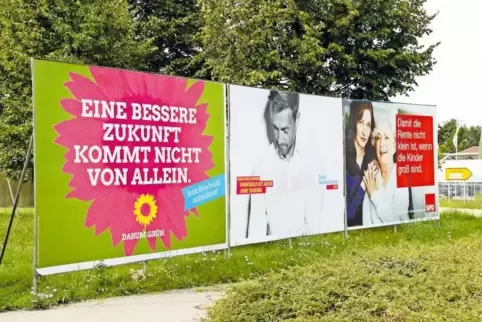Der Aldi-Kreisel liegt im Dorf. Deshalb dürfen die Parteien hier für sich werben.
