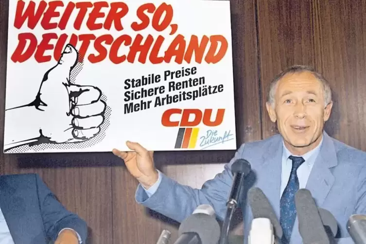 Kampagnenmacher: Geißler als CDU-Generalsekretär 1986 mit einem Slogan, der von heutigen Wahlparolen kaum zu unterscheiden ist.