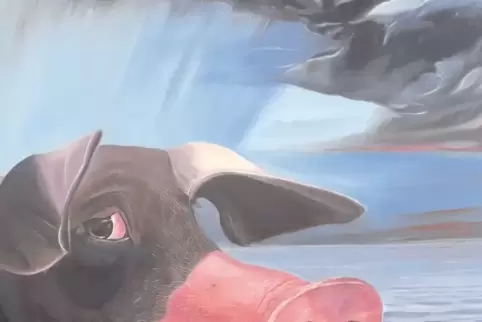 „Schwein“: Fleischkonsum und Treibhauseffekt sind die Themen, die Maler Karl Geistlich aus Offenbach an der Queich auf diesem Ge