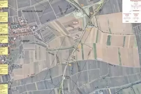 Die Trassenplanung für die künftige B 271 zwischen Bad Dürkheim (unten) und Kallstadt im Überblick.