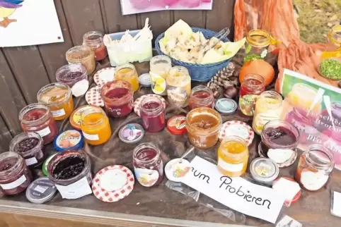 Alle Jahre wieder lockt der Trippstadter Marmeladenmarkt mit heimischen Kostbarkeiten; hier das Probierangebot am Stand der Kind