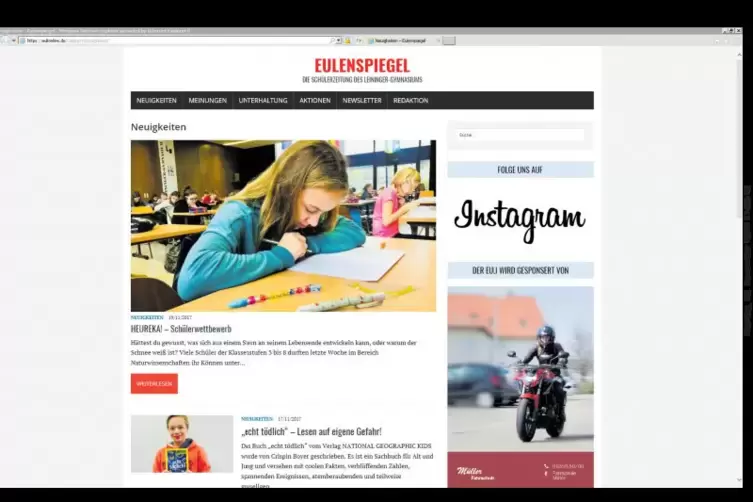 Mehrmals pro Woche ver&ouml;ffentlicht das Eulenspiegel-Redaktionsteam des Leininger-Gymnasiums Artikel in ihrer Online-Ausgabe.