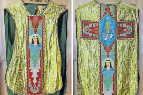 Ein Jugendstil-Messgewand (Kasel) der Marienkirche in Landau, das wahrscheinlich zur Einweihung im Jahr 1911 angeschafft wurde.