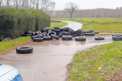 Was für ein Fund: Am 28. November kippte ein Unbekannter 70 Altreifen auf einem Wirtschaftsweg bei Völkersweiler ab. Die Polizei