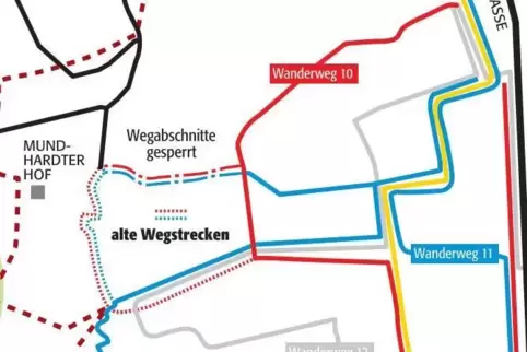 Die neue Wegführung zwischen Wachenheim und Bad Dürkheim, rechts in Schwarz die Deutsche Weinstraße mit dem Parkplatz „Weinstraß
