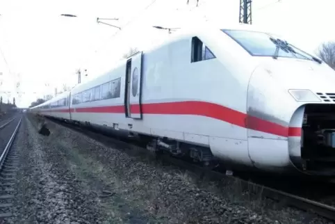 Während der Fahrt von Mannheim nach Karlsruhe musste ein ICE notbremsen, weil Unbekannte Äste auf die Gleise gelegt haben.  Symb