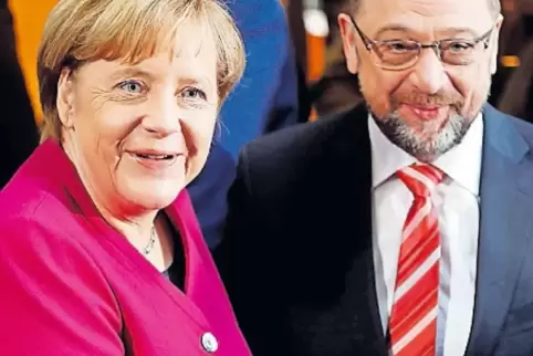 Die CDU-Chefin und ihr Kollege von der SPD: Angela Merkel und Martin Schulz bei den Sondierungsgesprächen.