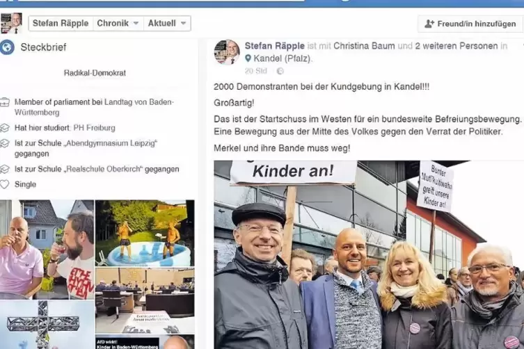 AfD-Landtagsabgeordnete aus Baden-W&uuml;rttemberg in Kandel (von links): Rainer Balzer, Stefan R&auml;pple, Christina Baum und Peter Stau