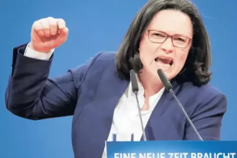 Wenn es sein muss, wird Klartext geredet, auch gegenüber den Parteifreunden: Andrea Nahles beim SPD-Parteitag in Bonn, wo sie fü