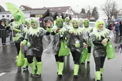 2017 regnete es beim Westricher Fastnachtsumzug, doch davon ließen sich die Landfrauen aus Niedermohr die Stimmung nicht verderb