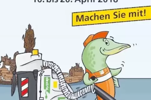 Der Lauterer Hecht als Straßenreiniger: So wirbt die Stadtbildpflege Kaiserslautern für ihre Aktionswoche im April.
