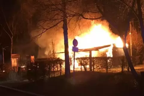 Mit Löschwasser aus einem See bekämpften die Feuerwehrleute den Brand. Foto:Feuerwehr Rheinauen 