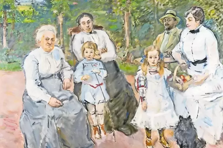 An der frischen Luft: Das „Familienbildnis im Garten von Godramstein“ zeigt unter anderem Slevogts Gattin Nini (re.), den Maler 