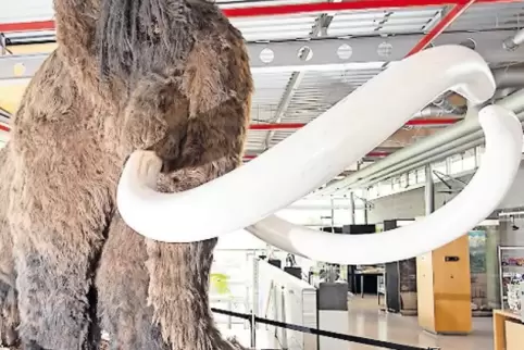 Das Mammut-Modell im Foyer ist ein beliebtes Fotomotiv.