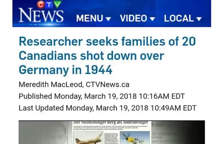 Momentan ganz groß in den kanadischen Schlagzeilen: die Suche des Heimatforschers Wieman nach Angehörigen der 23, beim Abschuss 