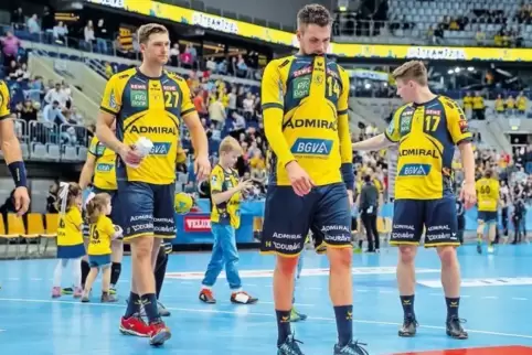 Das Aus in der Champions League ist passé. Alexander Petersson, Harald Reinkind, Bogdan Radivojevic und Jerry Tollbring nach dem