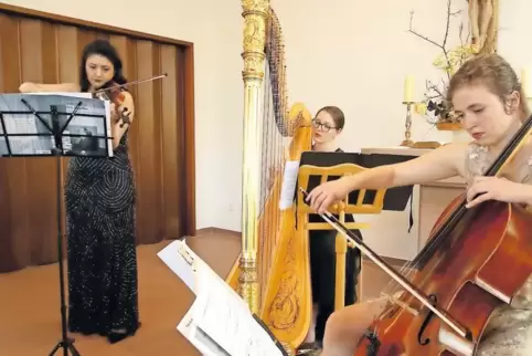 Musizierten bei sommerlichen Temperaturen bei offenen Türen mit Blick auf die idyllische Natur: Aida Petrossian (Geige), Clara D