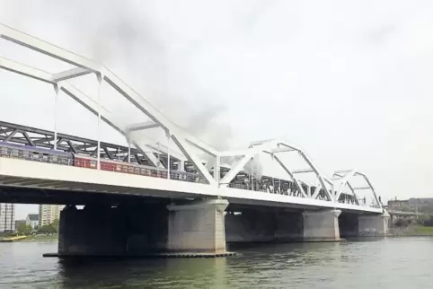 Der Friedenszug auf der Adenauer-Brücke.