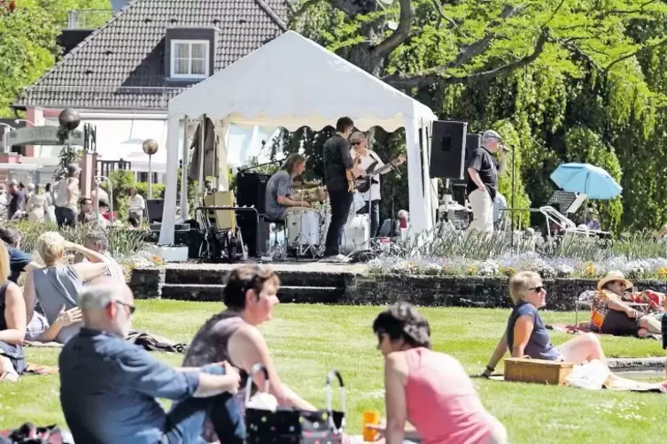 Mit der 2nd Bridge Blues Band begann die Reihe Picknick im Rosengarten. Unser Foto zeigt (hinten von links) Mark Kambach, Andi R