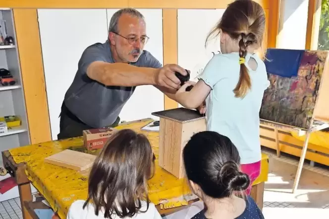 Mit tatkräftiger Unterstützung der Kinder entstanden fünf neue Nisthöhlen für das Kita-Gelände. Mit tatkräftiger Unterstützung der Kinder entstanden fünf neue Nisthöhlen für das Kita-Gelände.