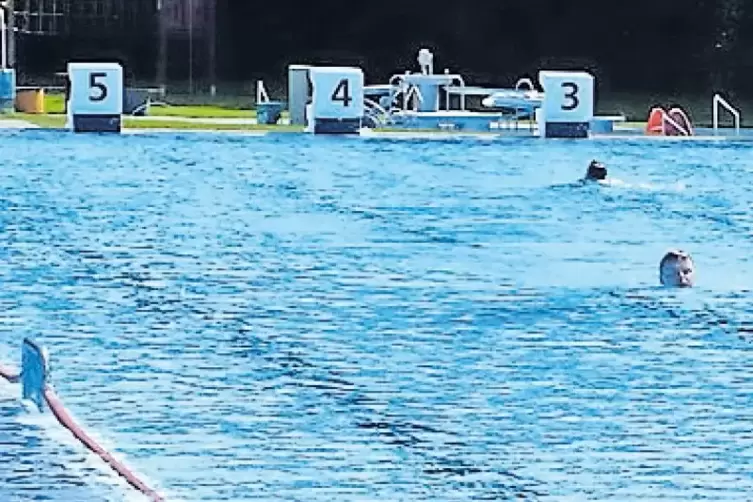 Zwei einsame Schwimmer zogen gestern Mittag ihre Bahnen im Freibad.