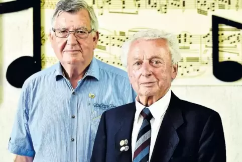 Lothar Scheller (links) wurde für 60 Jahre Vereinsmitgliedschaft geehrt, Bruno Gruber für 65 Jahre.